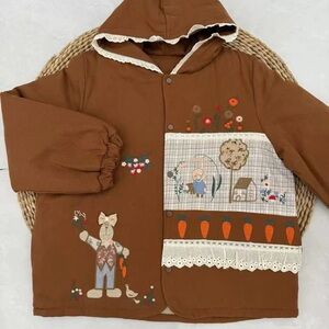 Brown Embroidered Women's Puffer Jacket